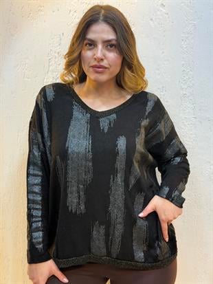 Sim Geçişli Leopar Desen İthal Bluz Siyah