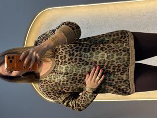 Sim Geçişli Leopar Desen İthal Bluz Kahverengi