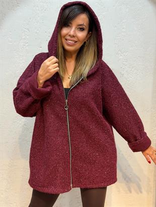 Simli İthal Keçe Kaban Bordo