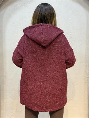Simli İthal Keçe Kaban Bordo