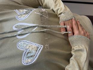 Simli Kapüşonlu Triko Sweatshirt Vizon