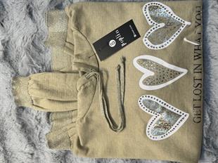 Simli Kapüşonlu Triko Sweatshirt Vizon
