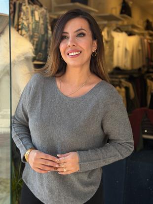 Simli Kaşmir İthal Bluz Gri