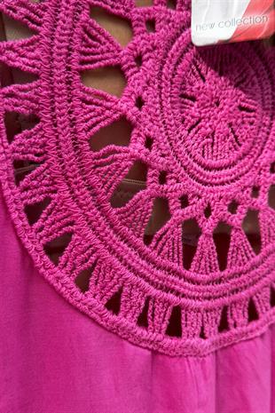 Sırt Örgü Detaylı Kolsuz Bluz Pembe