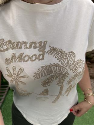 Sunny Mood İşlemeli Tişört Krem