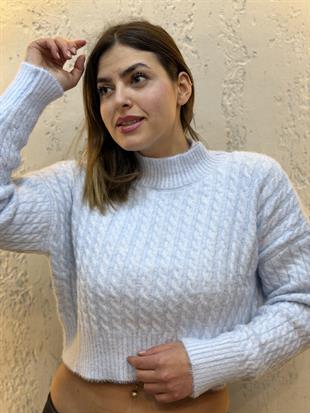 Tüycüklü Saç Örgü Crop Kazak Bebe Mavisi
