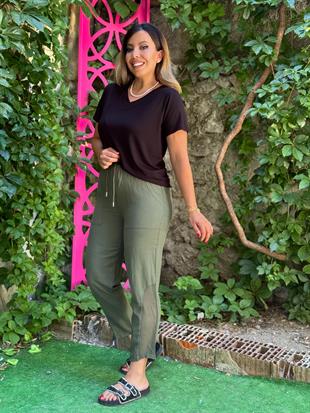 V Yaka Basic T-shirt Siyah