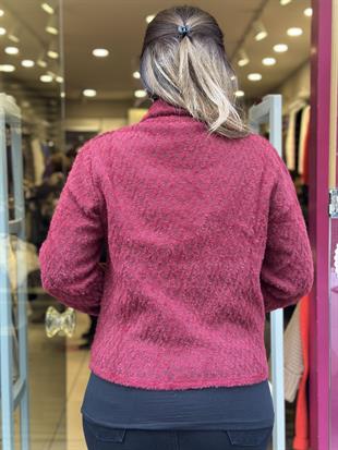 Yaka Detaylı Gold Düğmeli Hırka Bordo