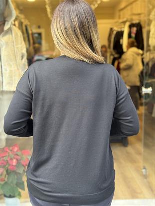 Yaka Fermuarlı Triko Siyah