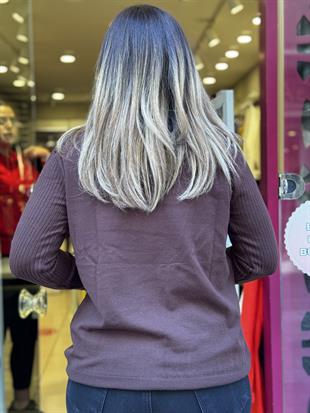 Yaka Kol Ajurlu Kaşmir Bluz Acı Kahve