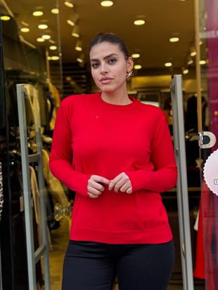 Yaka Kol Ajurlu Kaşmir Bluz Kırmızı