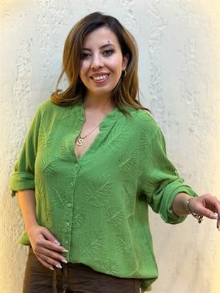 Yaprak Kabartma Gömlek Yeşil