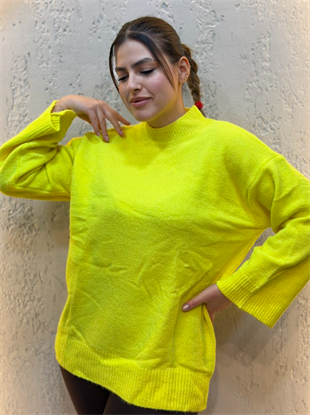 Yarım Boğazlı Kazak Neon Sarı