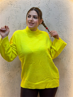 Yarım Boğazlı Kazak Neon Sarı