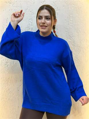 Yarım Boğazlı Kazak Saks Mavisi