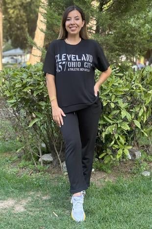 Yazı Baskılı Eşofman Takımı Siyah