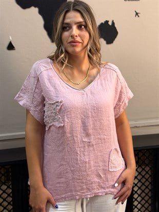 Yıldızlı Kol Fisto Detaylı Bluz Pembe