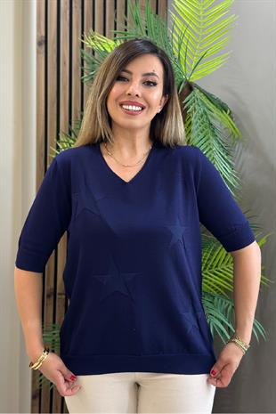 Yıldızlı Merserize Bluz Lacivert