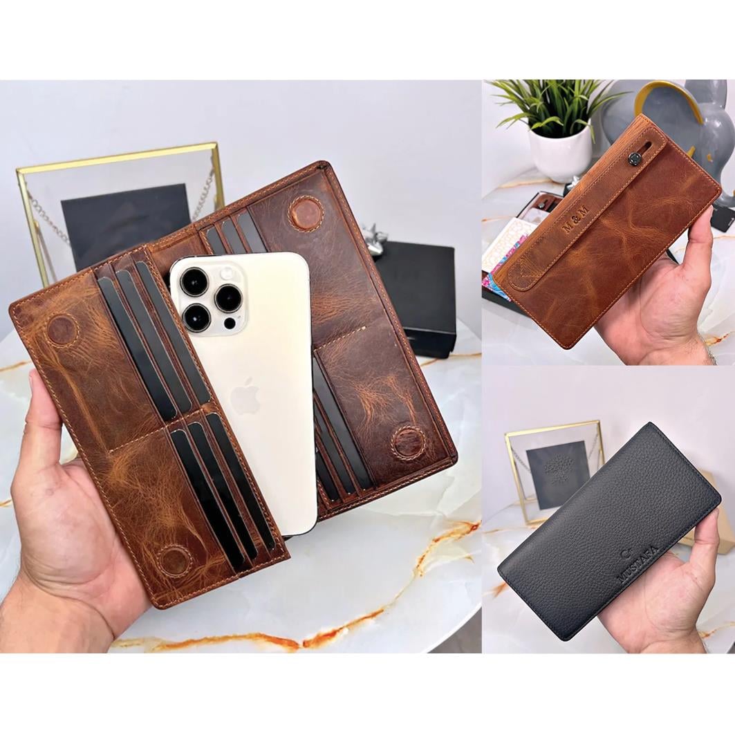Kıbrıs Hakiki Deri Telefon Bölmeli Cüzdan