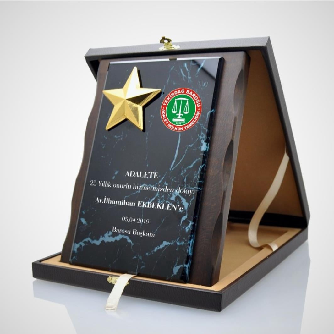 Kıbrıs Mermer Desenli VİP Ahşap Plaket