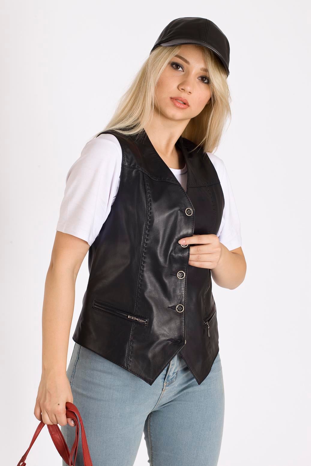 Bayan Gerçek Deri Yelek