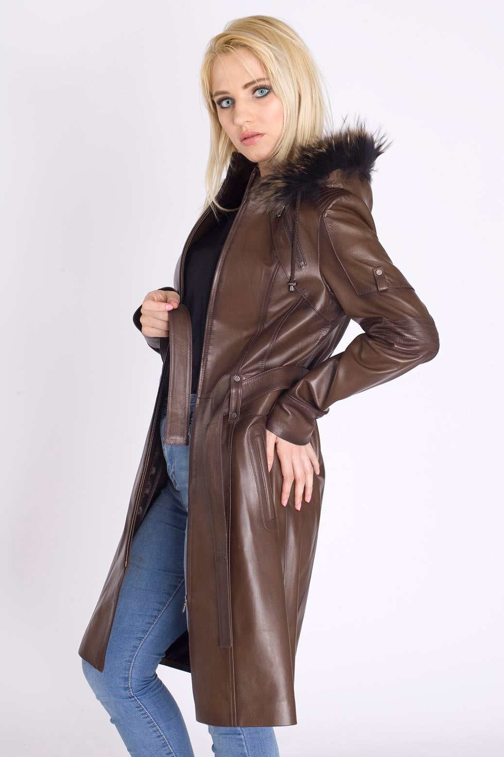 Bayan Hakiki Deri Trençkot