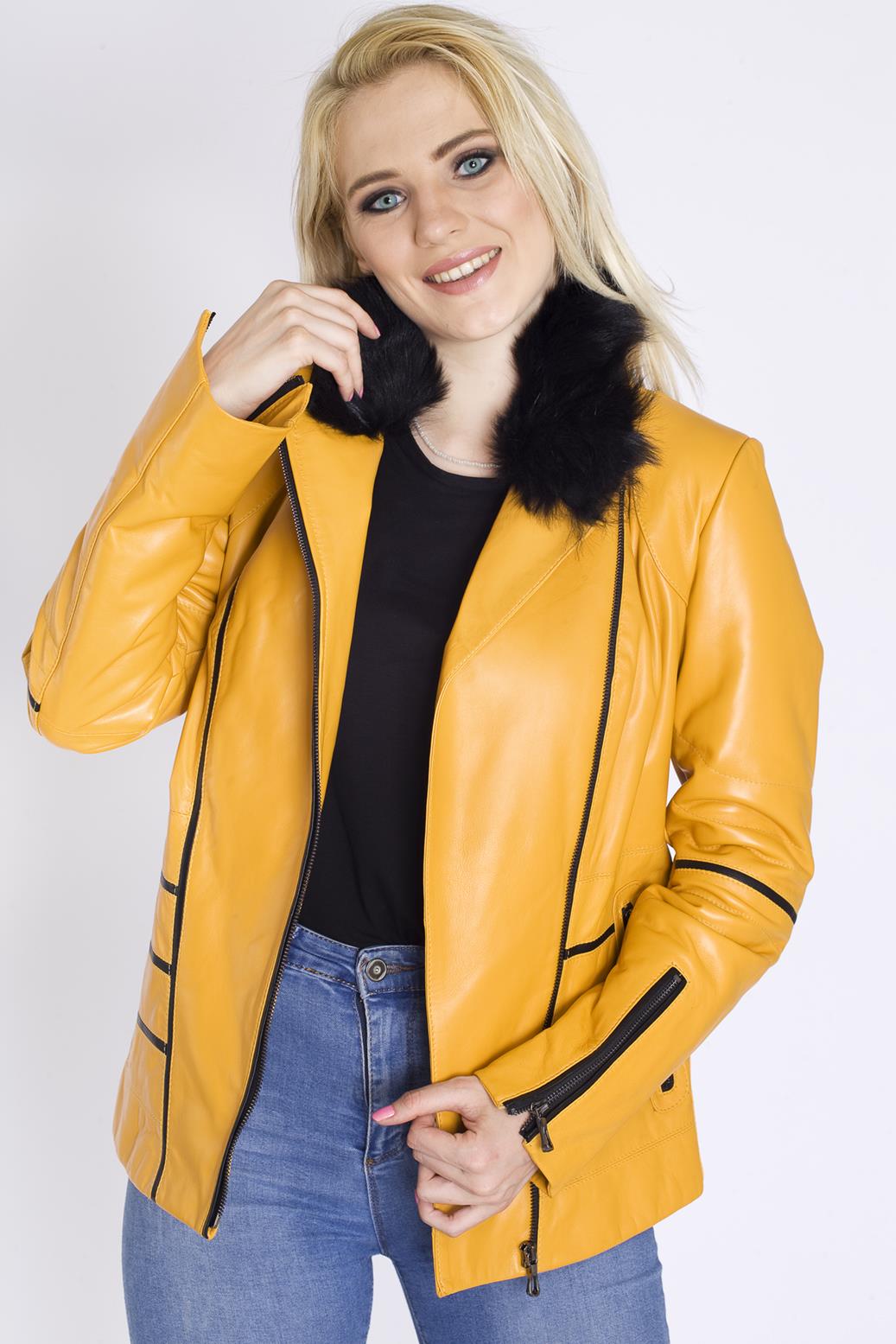 Bayan Kürklü Deri Mont