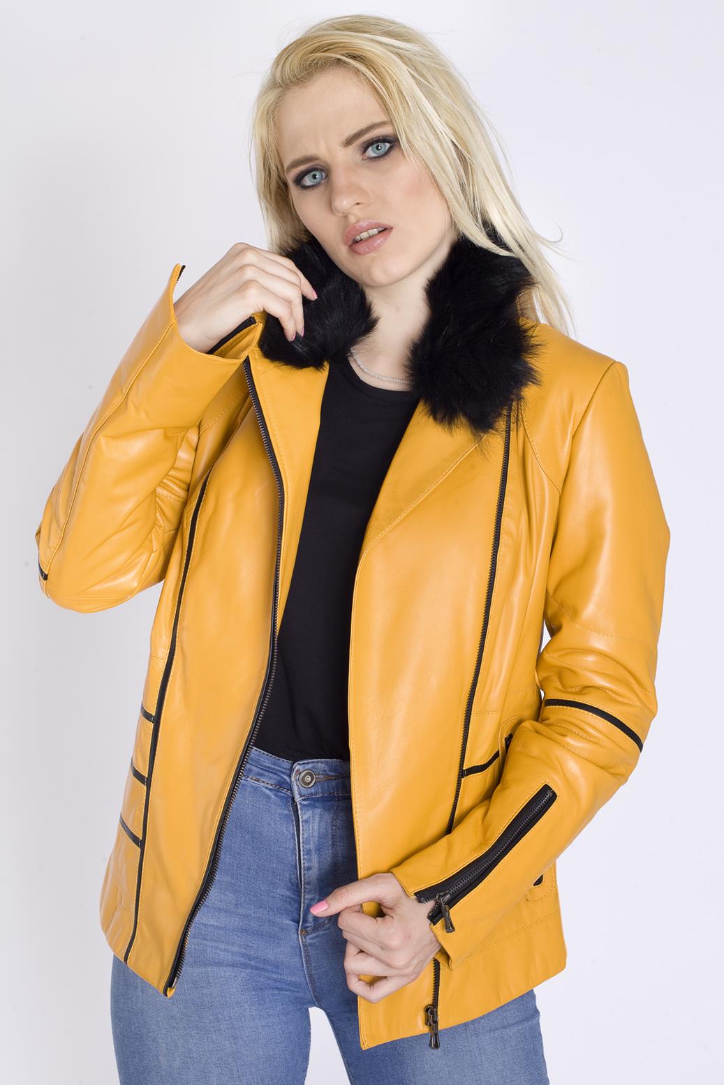 Bayan Kürklü Deri Mont