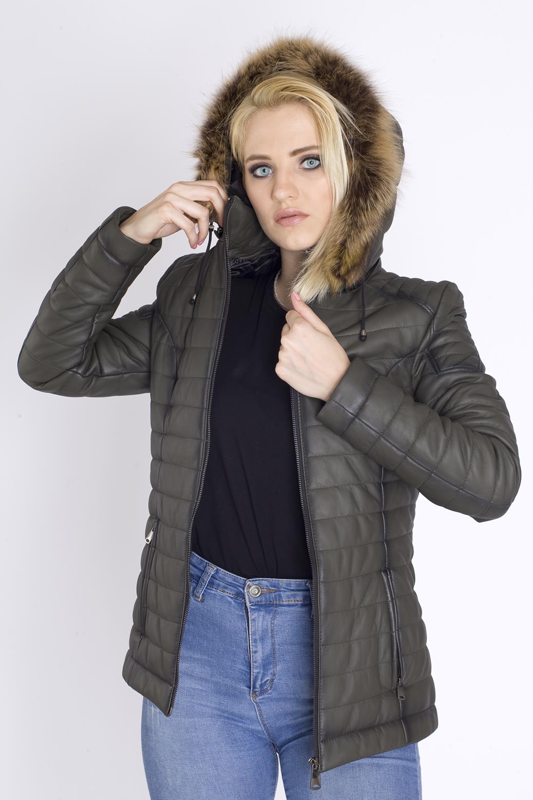 Bayan Şişme Orijinal Deri Mont