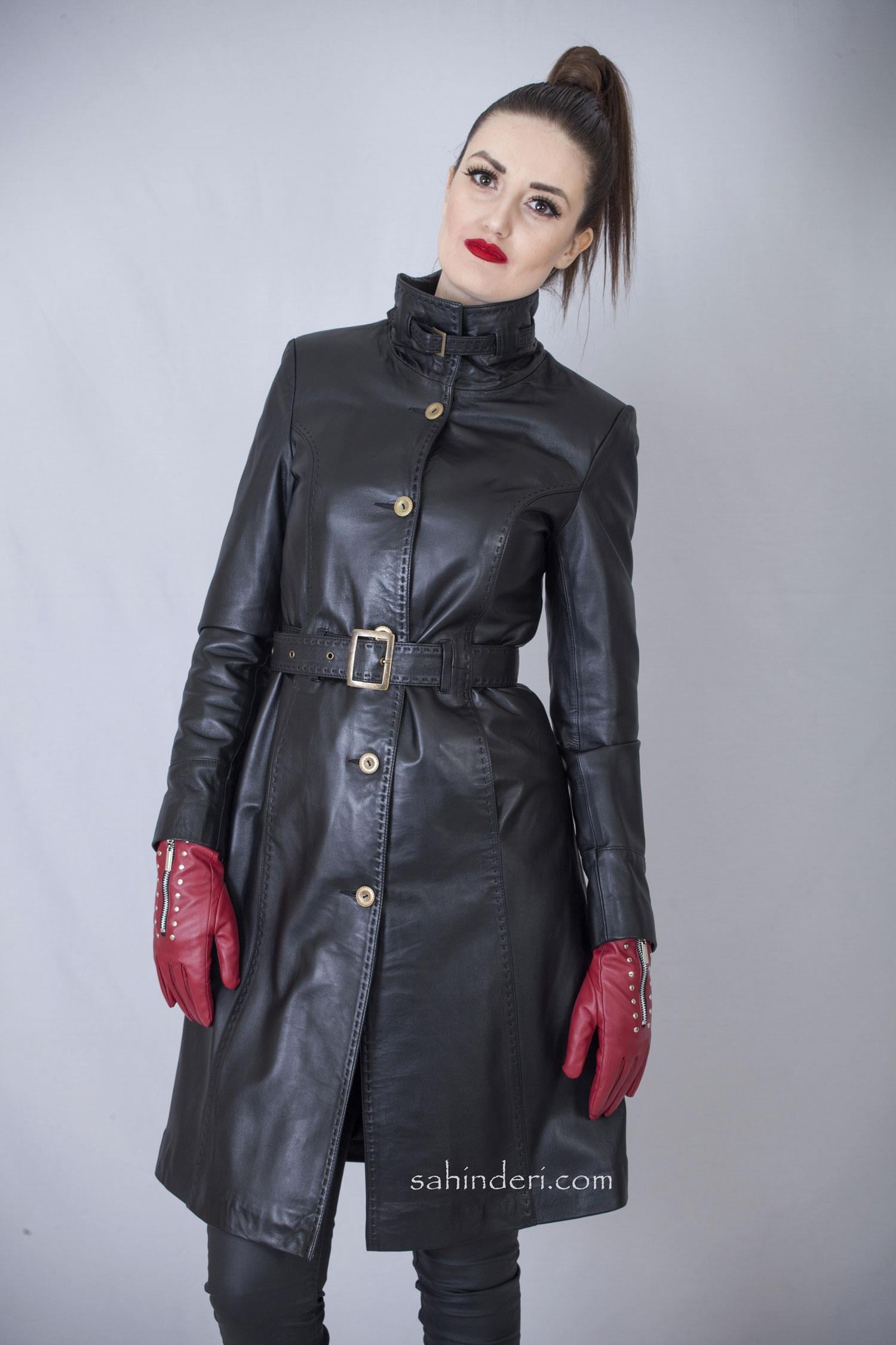 Bayan Uzun Hakiki Deri Mont