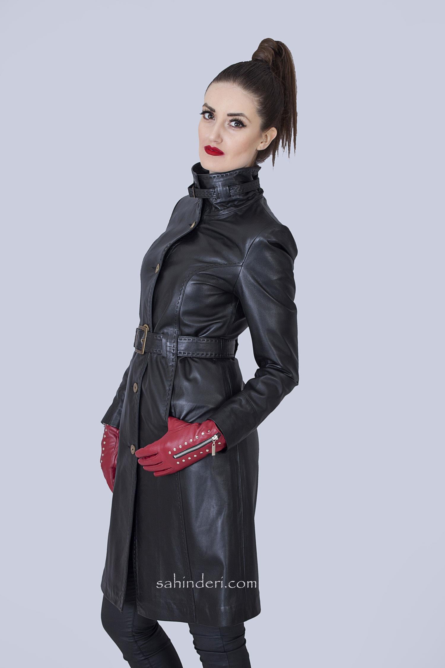 Bayan Uzun Hakiki Deri Mont