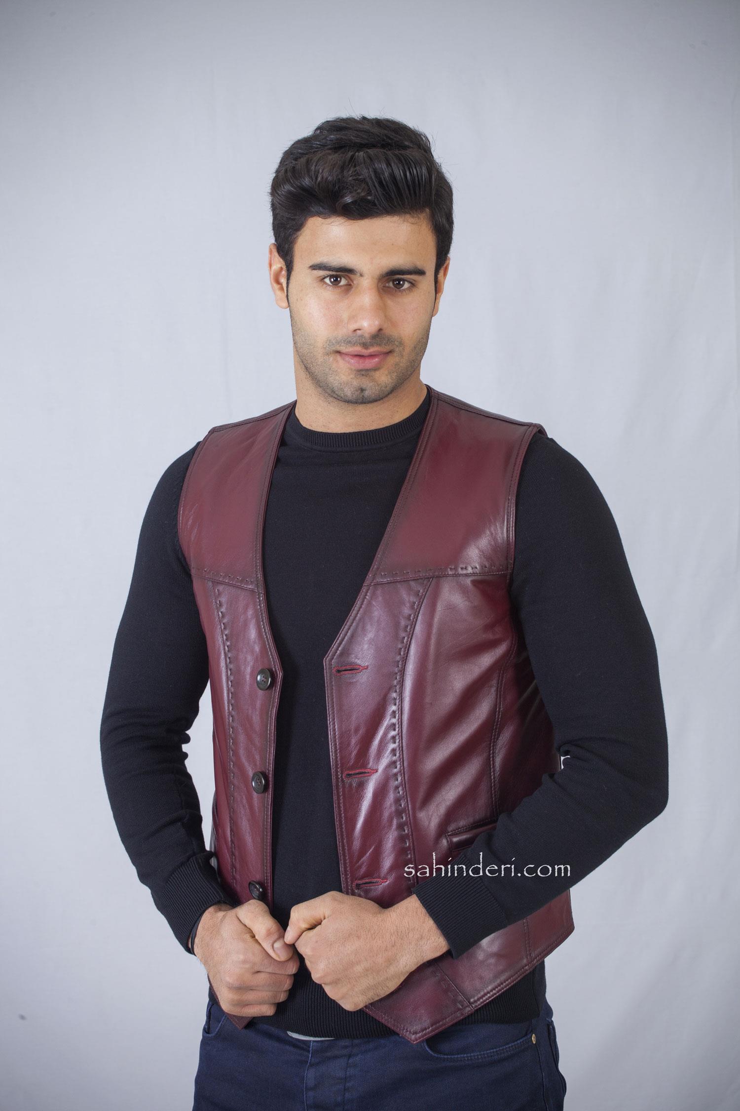 Bordo Erkek Deri Yelek