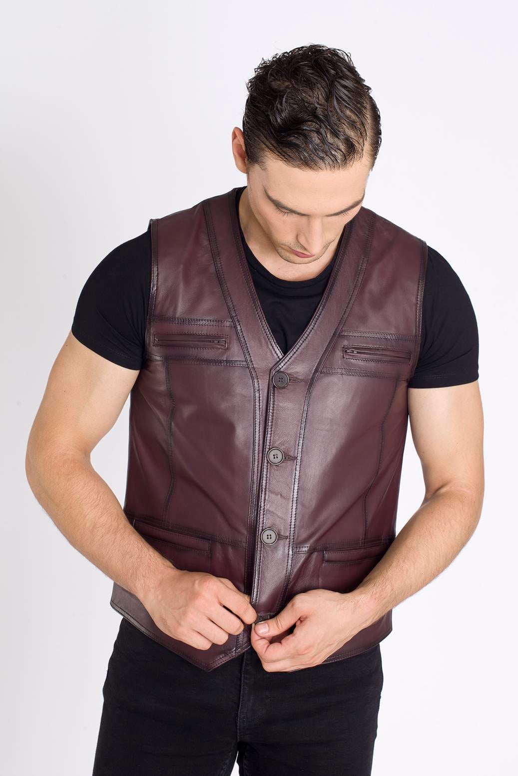 Bordo Rengi Spor Deri Yelek