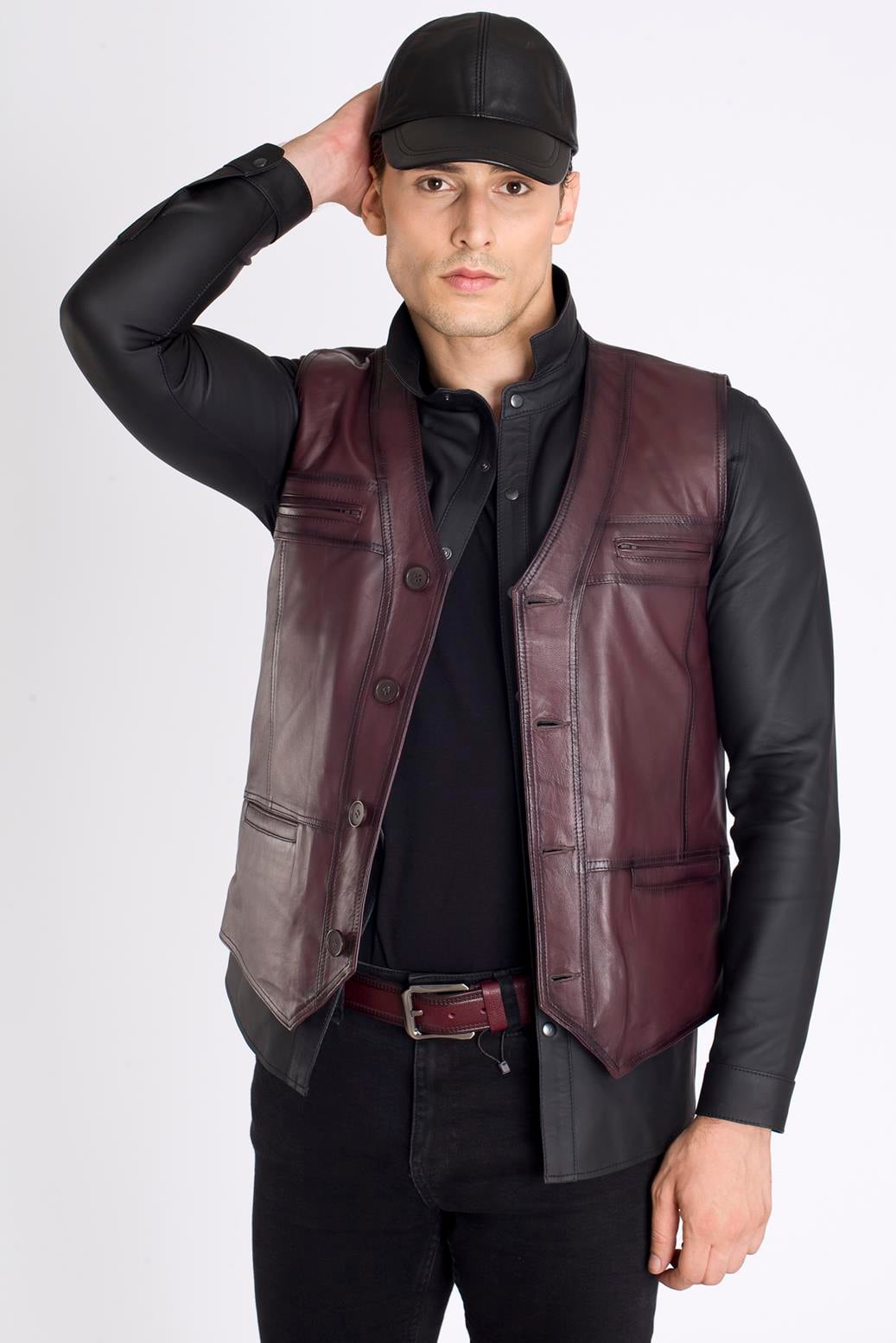 Bordo Rengi Spor Deri Yelek