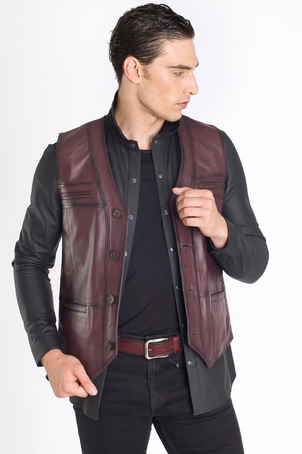 Bordo Rengi Spor Deri Yelek