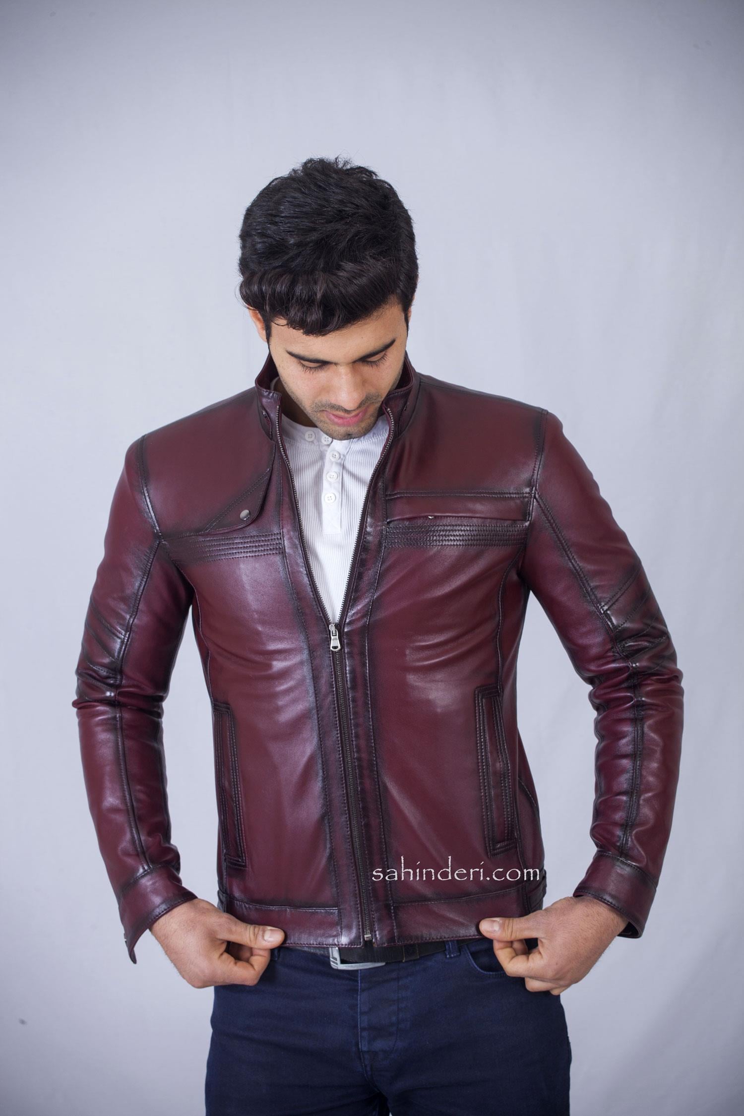 Bordo Spor Gerçek Deri Mont