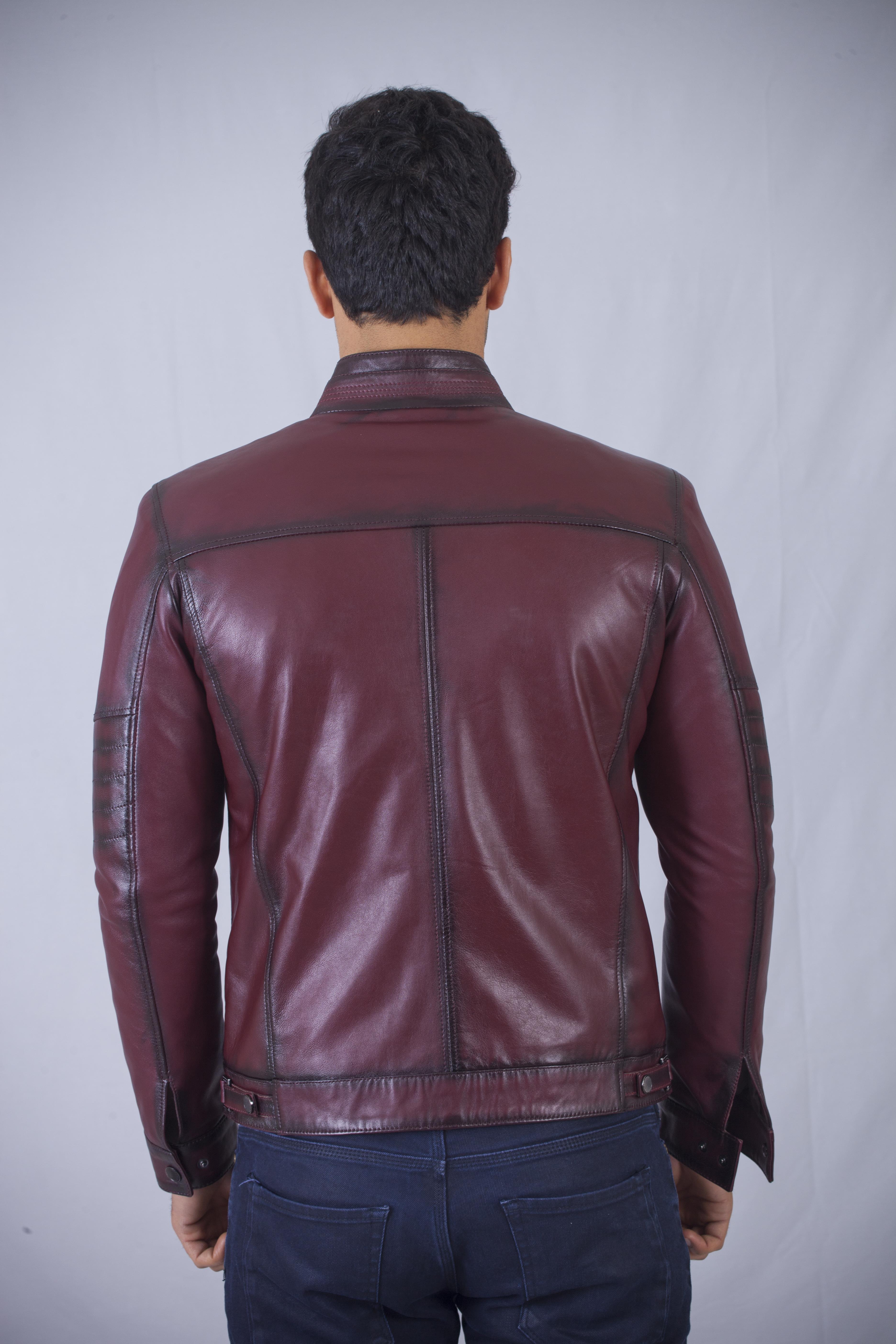 Bordo Spor Gerçek Deri Mont
