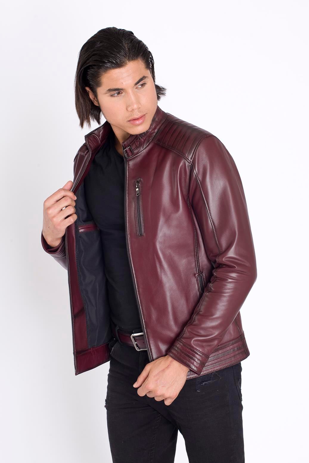 Erkek Bordo Hakiki Deri Mont