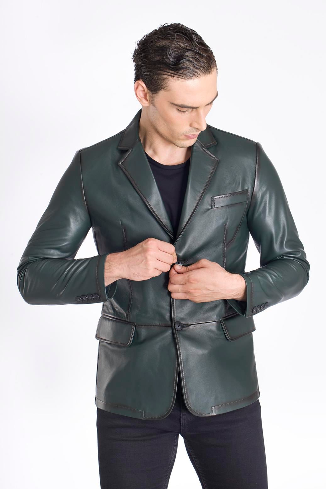 Erkek Düğmeli Gerçek Deri Ceket