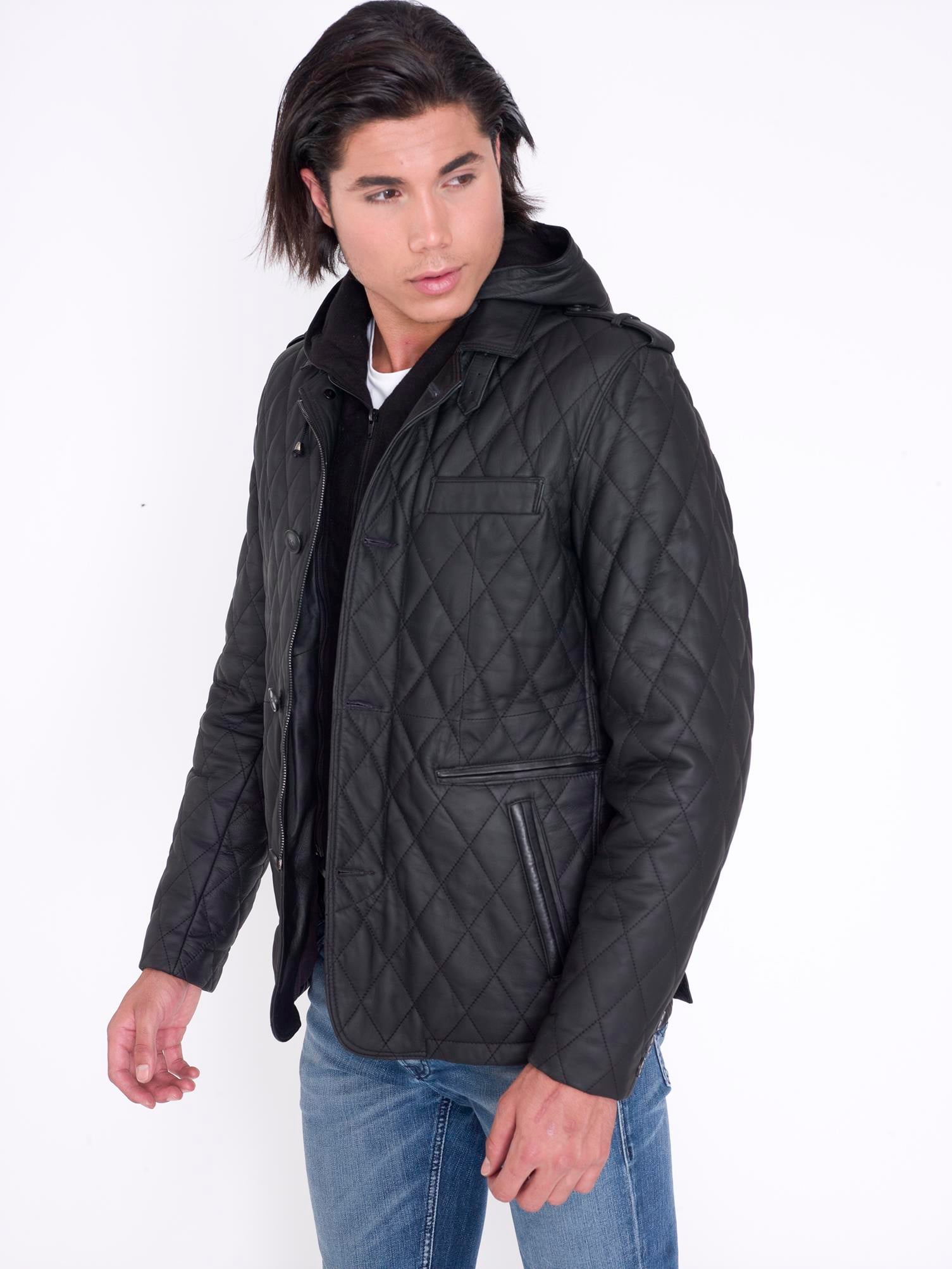 Erkek Kapşonlu Gerçek Deri Kaban