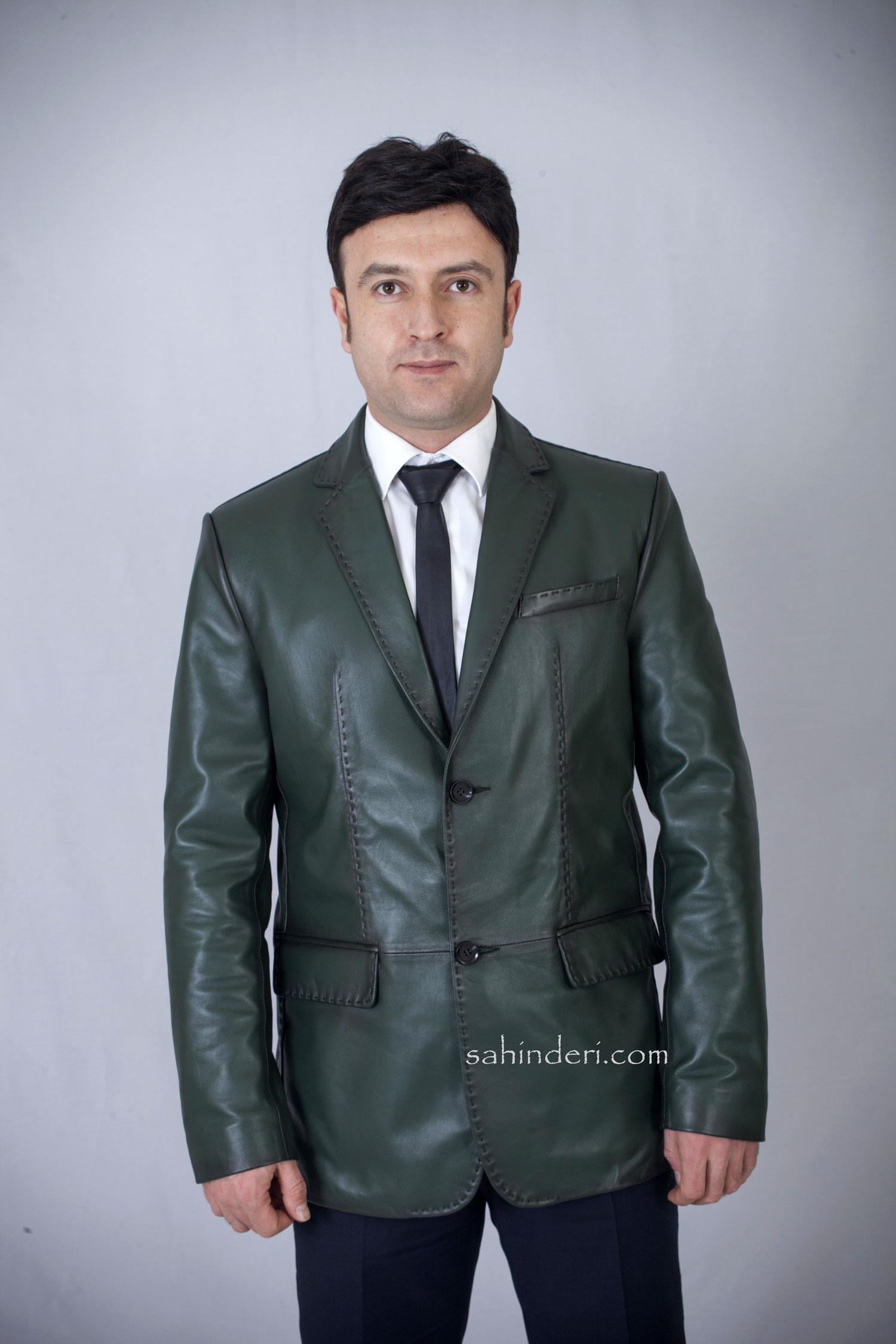 Erkek Yeşil Blazer Deri Ceket