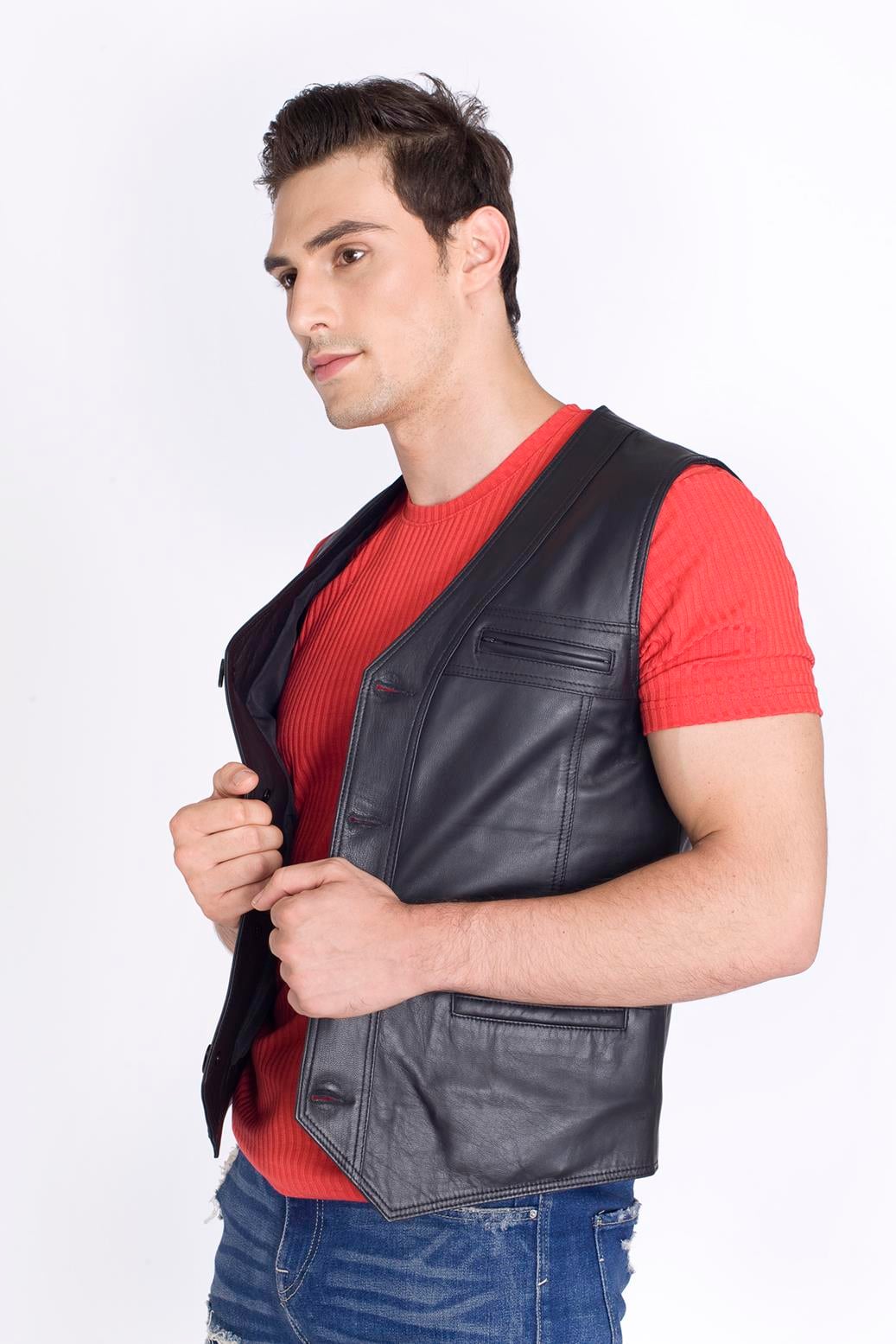 Hakiki Deri Siyah Yelek