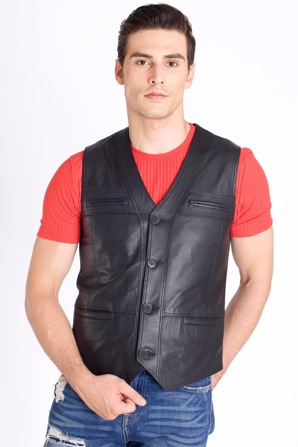 Hakiki Deri Siyah Yelek