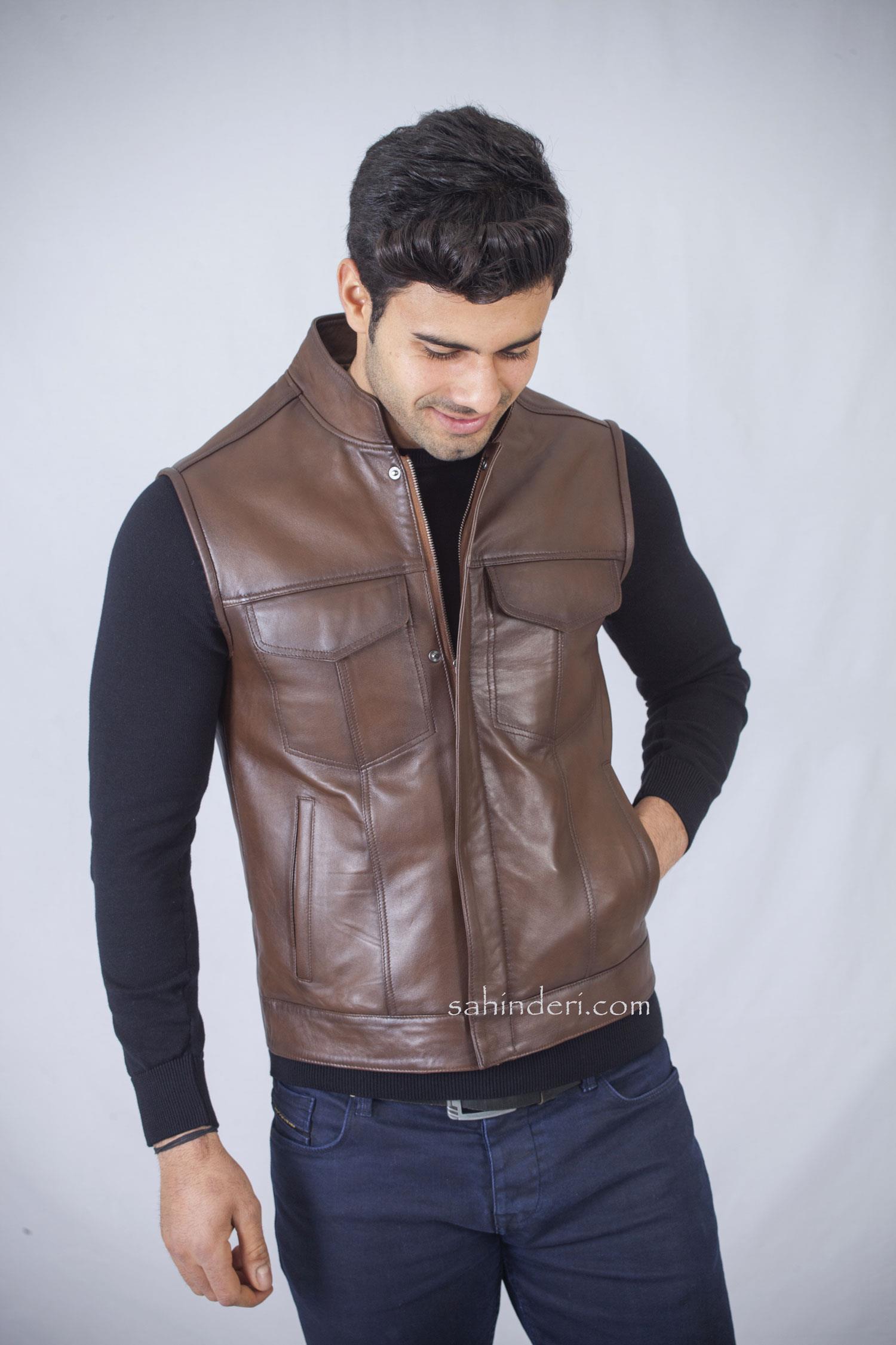 Hakim Yaka Gerçek Deri Yelek