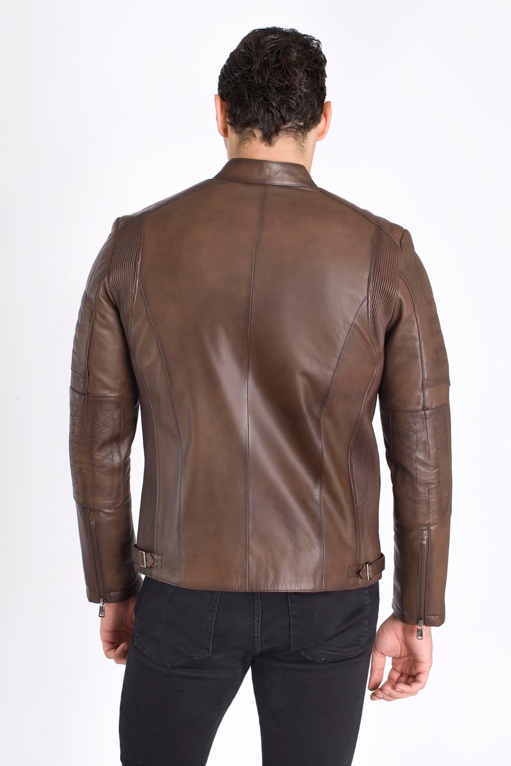 Kahve Slim Fit Gerçek Deri Mont