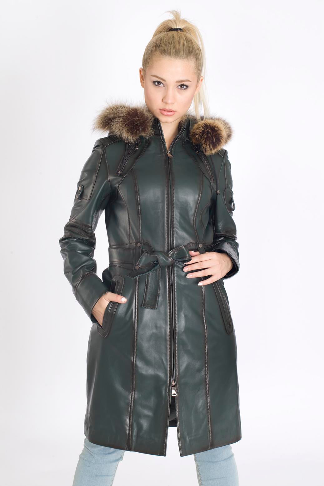 Kapşonlu Hakiki Deri Kaban