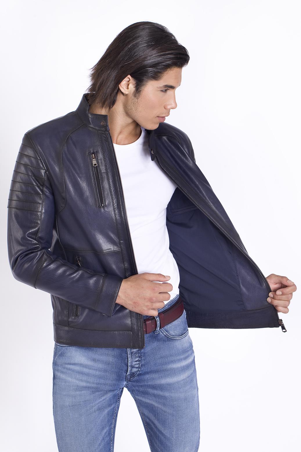 Lacivert Yeni Model Spor Deri Mont
