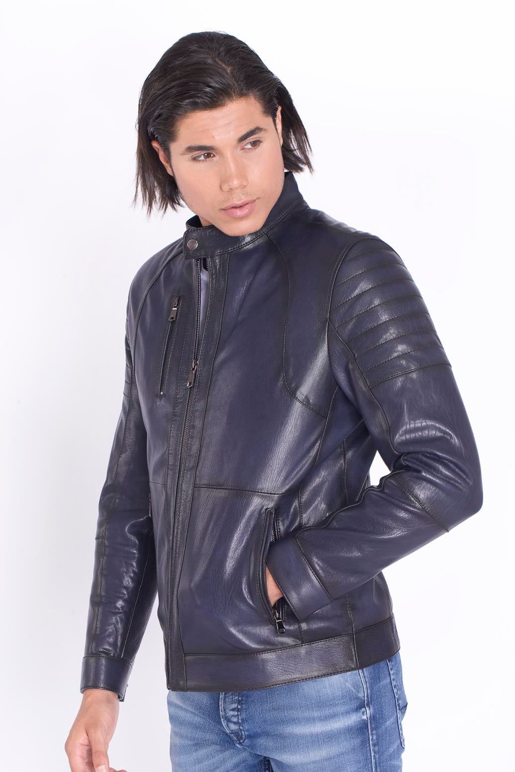 Lacivert Yeni Model Spor Deri Mont