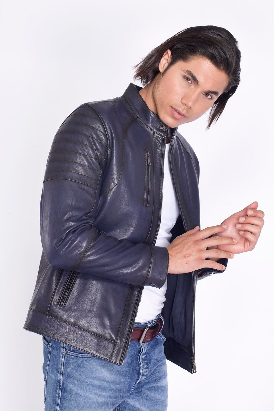 Lacivert Yeni Model Spor Deri Mont