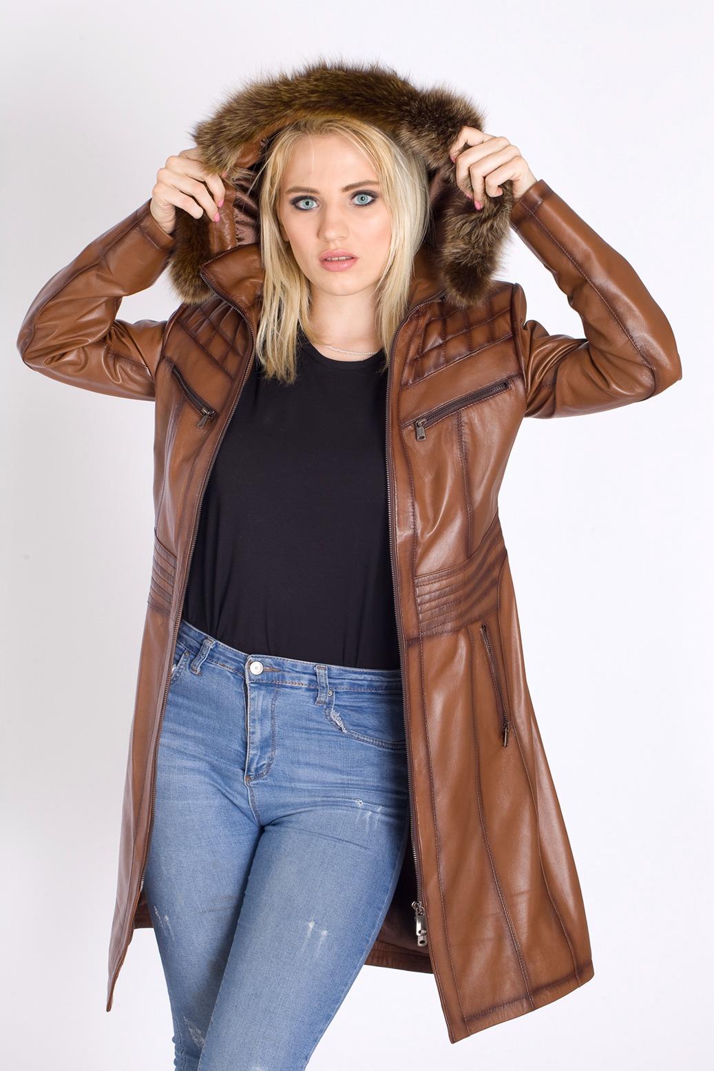 Şahin Deri Bayan Uzun Deri Mont